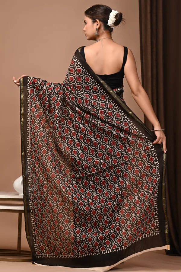Black_Zari_Cotton_Ajrakh_Print_Saree_For_Women