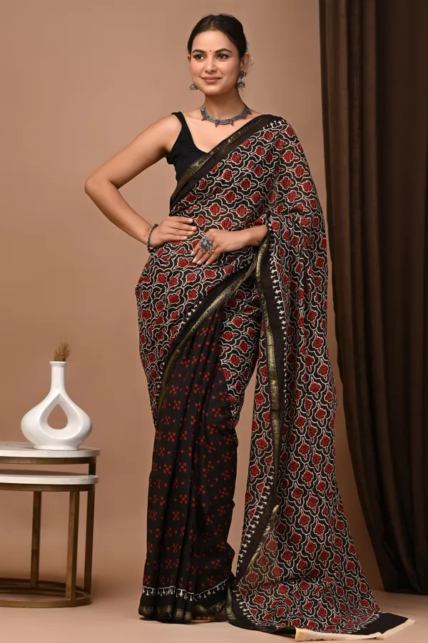 Black_Zari_Cotton_Ajrakh_Print_Saree_For_Women