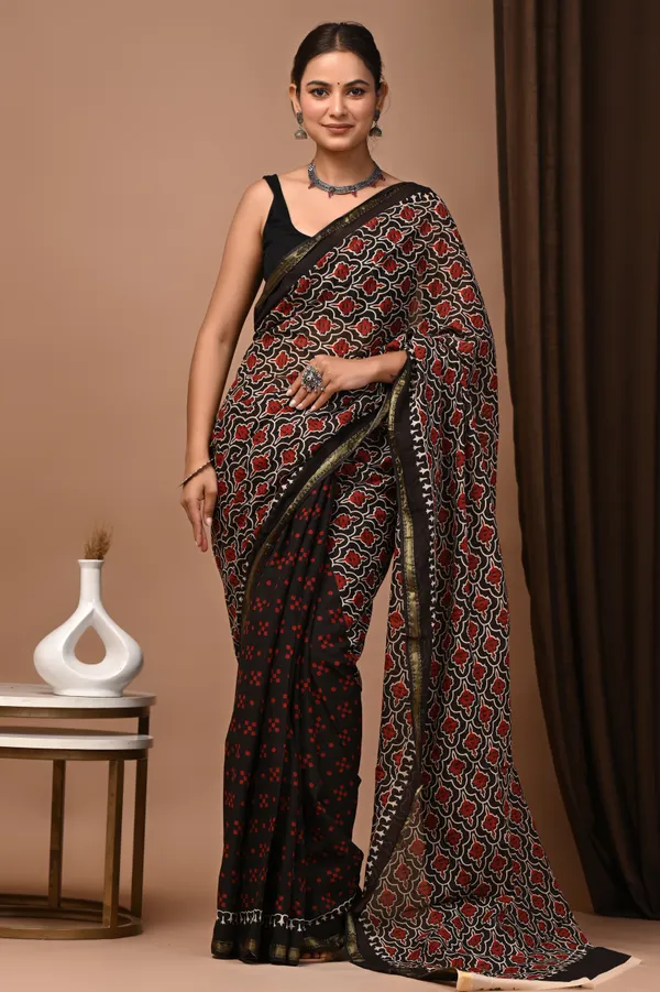 Black_Zari_Cotton_Ajrakh_Print_Saree_For_Women
