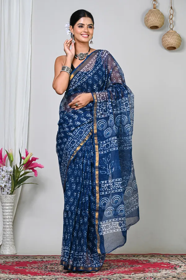 Blue_Kota_Doriya_Hand_Block_Printed_Saree_With_Circular_Motifs_For_Women