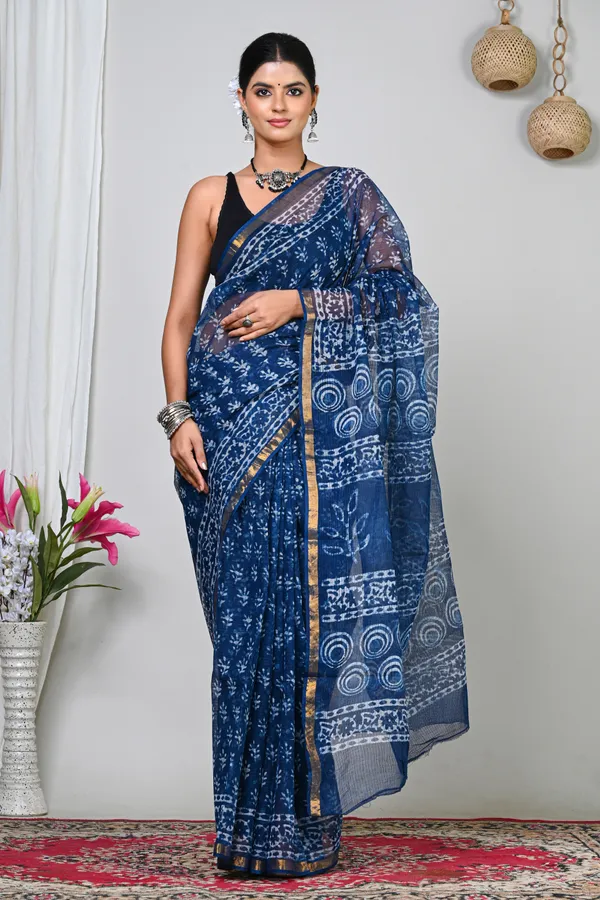Blue_Kota_Doriya_Hand_Block_Printed_Saree_With_Circular_Motifs_For_Women