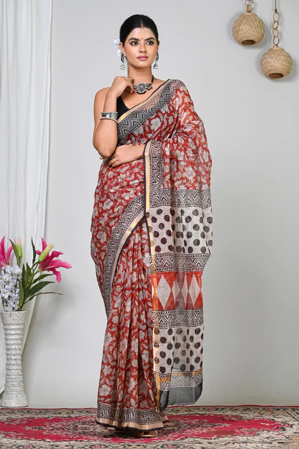 Red_Kota_Doriya_Floral_Print_Saree_For_Women