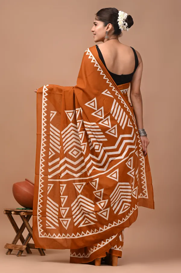 Orange_Cotton_Mulmul_Geometric_Print_Saree_For_Women