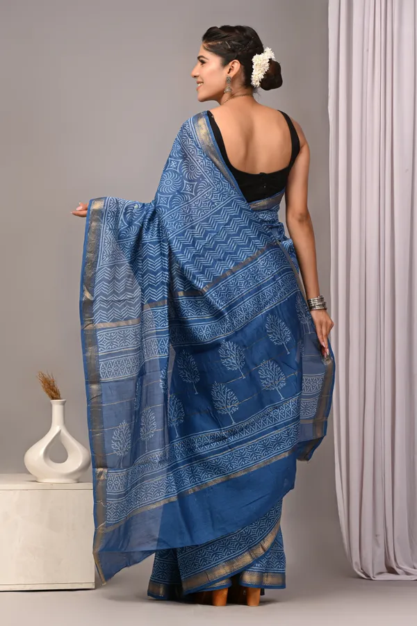 Blue_Maheshwari_Silk_Hand_Block_Geometric_Print_Saree_For_Women