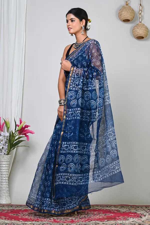 Blue_Kota_Doriya_Hand_Block_Printed_Saree_With_Circular_Motifs_For_Women