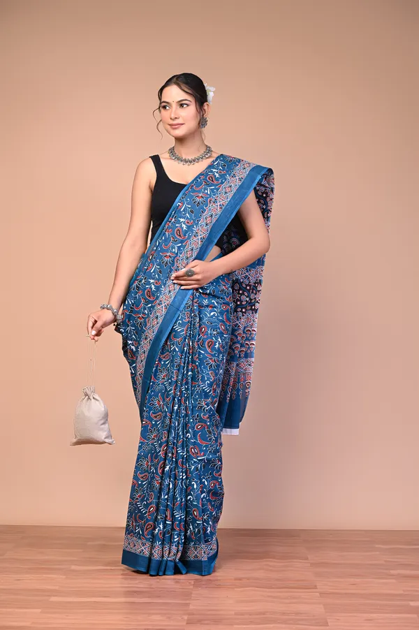 Blue_Cotton_Mulmul_Ajrakh_Print_Saree_For_Women