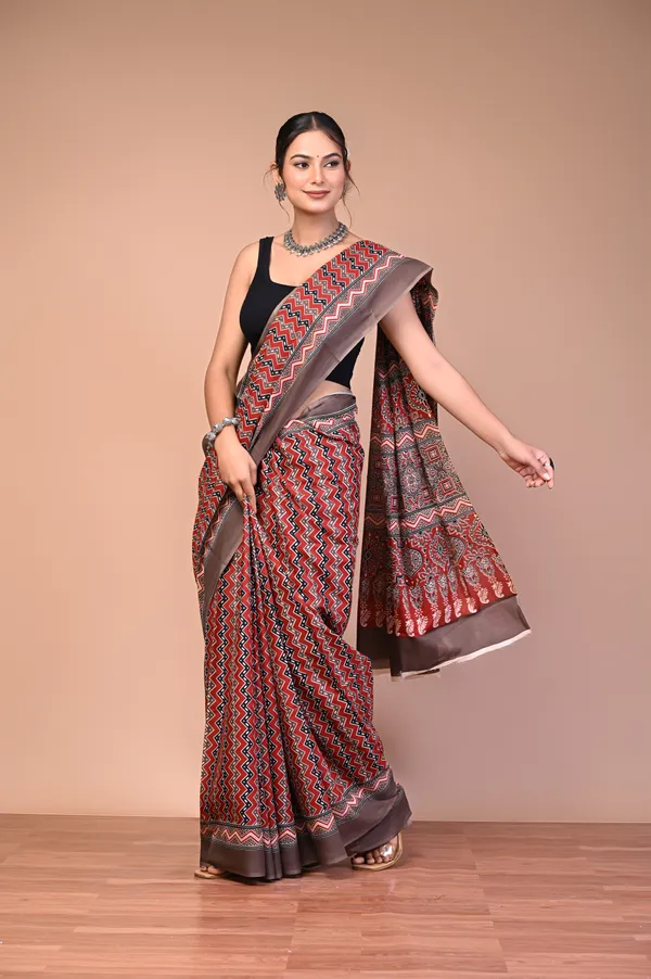 Brown_Cotton_Mulmul_Ajrakh_Print_Saree_For_Women