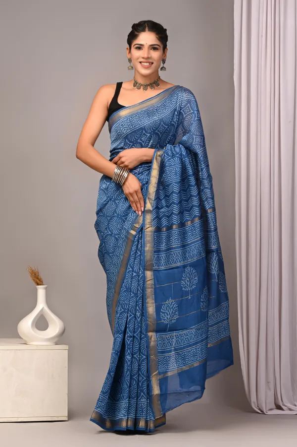 Blue_Maheshwari_Silk_Hand_Block_Geometric_Print_Saree_For_Women