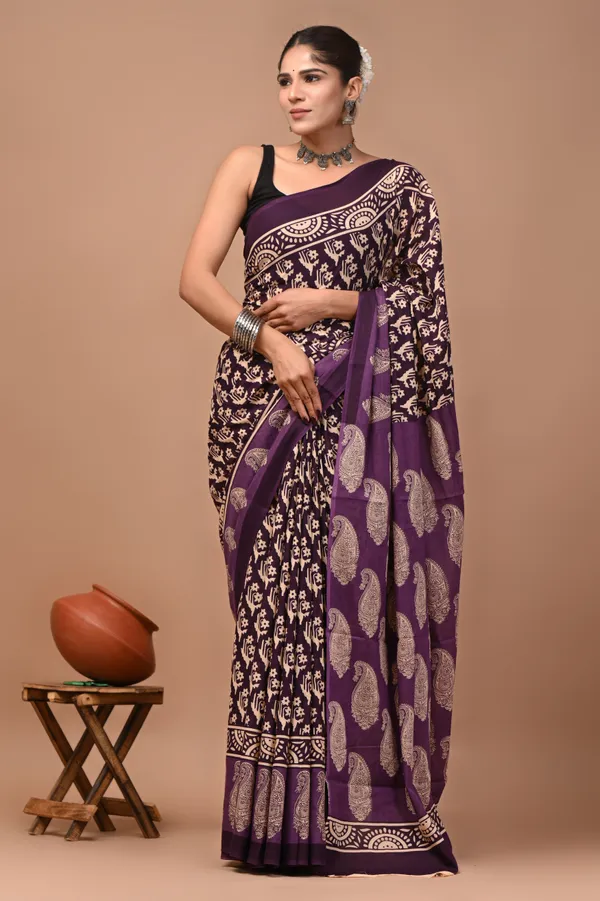 Purple_Cotton_Mulmul_Paisley_Printed_Saree_For_Women