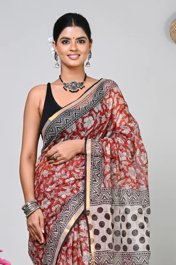 Red_Kota_Doriya_Floral_Print_Saree_For_Women