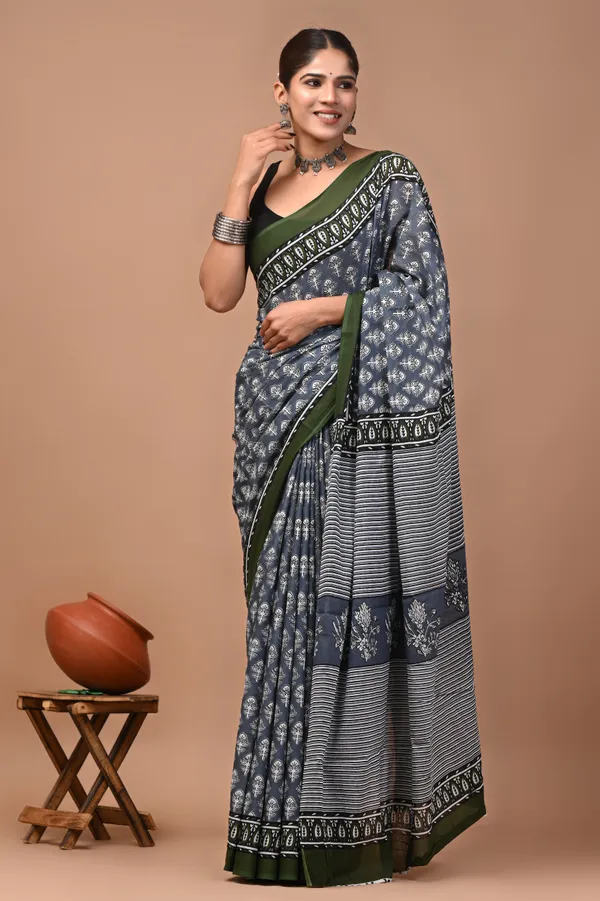 Grey_Cotton_Mulmul_Hand_Block_Printed_Saree_For_Women