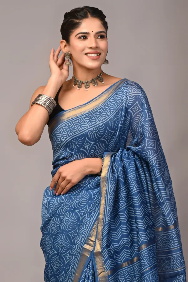 Blue_Maheshwari_Silk_Hand_Block_Geometric_Print_Saree_For_Women