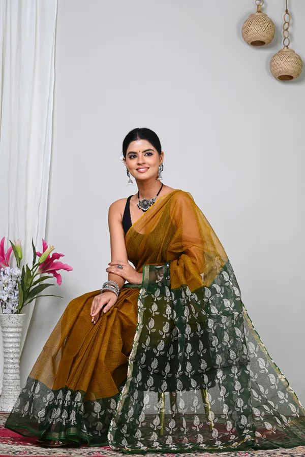 Mustard_Kota_Doriya_Embroidered_Border_Saree_For_Women