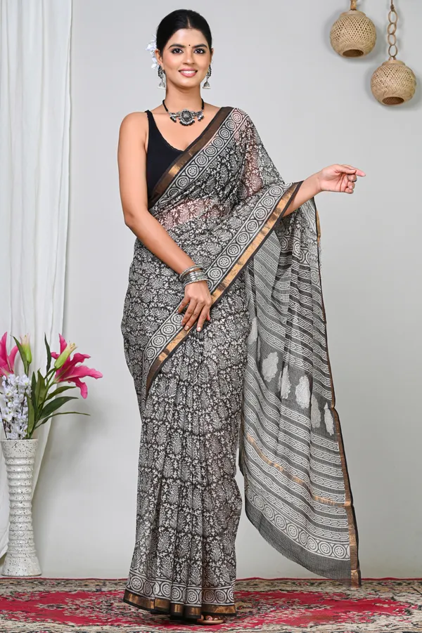 Black_And_White_Kota_Doriya_Floral_Printed_Saree_For_Women