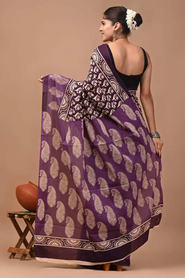 Purple_Cotton_Mulmul_Paisley_Printed_Saree_For_Women