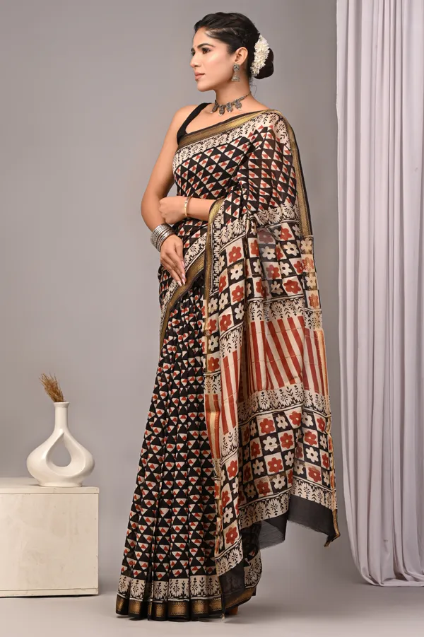 Black_Maheshwari_Silk_Geometric_Print_Saree_For_Women