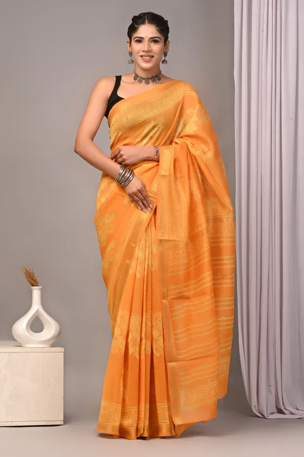 Orange_Maheshwari_Silk_Golden_Border_Woven_Saree_For_Women