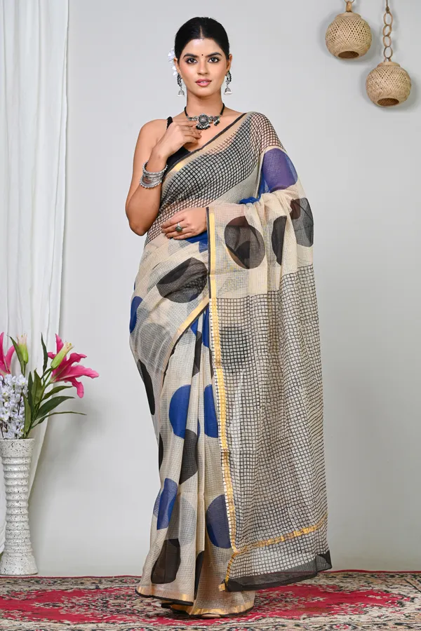 Beige_Kota_Doriya_Geometric_Print_Saree_For_Women