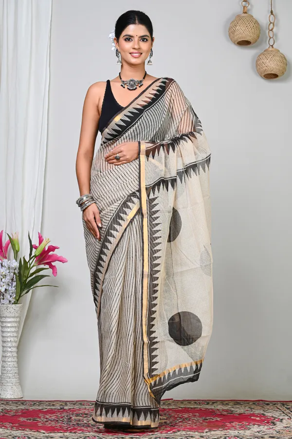 Off_White_And_Black_Kota_Doriya_Geometric_Handloom_Saree_For_Women