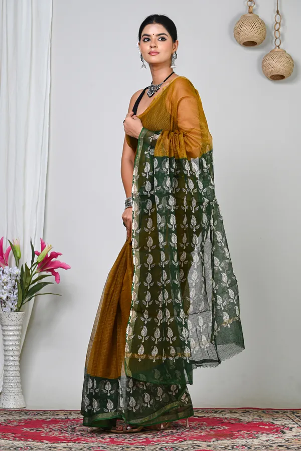 Mustard_Kota_Doriya_Embroidered_Border_Saree_For_Women
