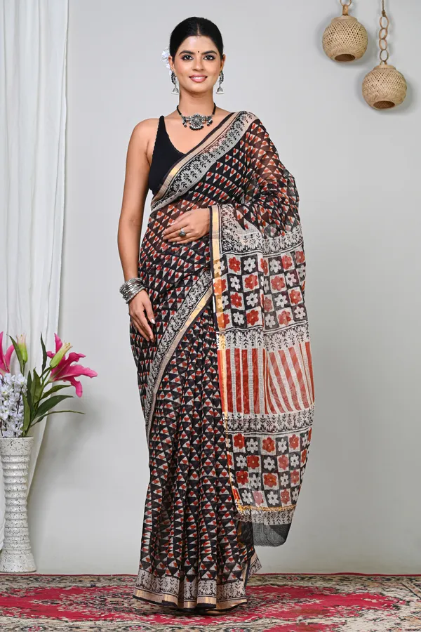 Black_Kota_Doriya_Printed_Handloom_Saree_For_Women