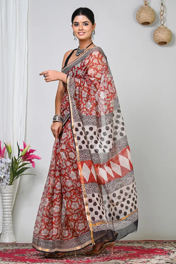 Red_Kota_Doriya_Floral_Print_Saree_For_Women
