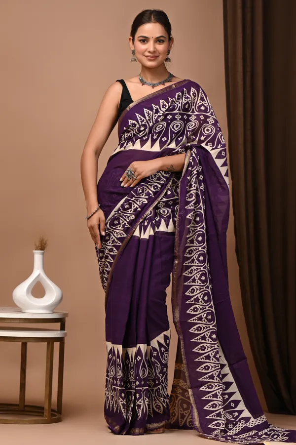Purple_Zari_Cotton_Batik_Print_Saree_For_Women