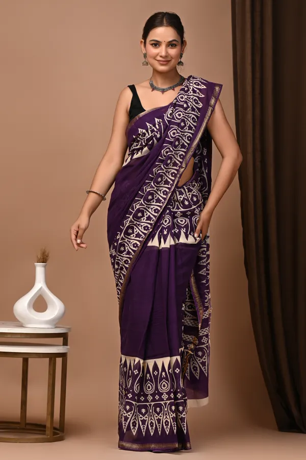 Purple_Zari_Cotton_Batik_Print_Saree_For_Women