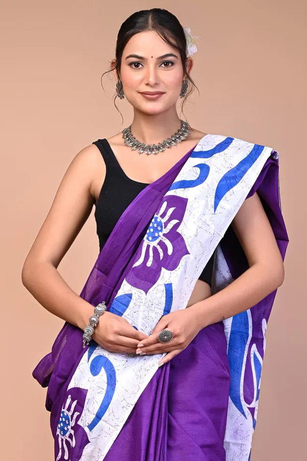 Purple_Cotton_Mulmul_Floral_Applique_Saree_For_Women
