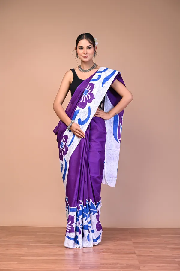 Purple_Cotton_Mulmul_Floral_Applique_Saree_For_Women