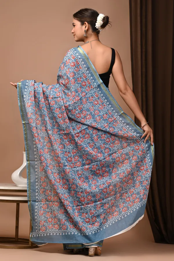 Blue_Zari_Cotton_Floral_Print_Saree_For_Women