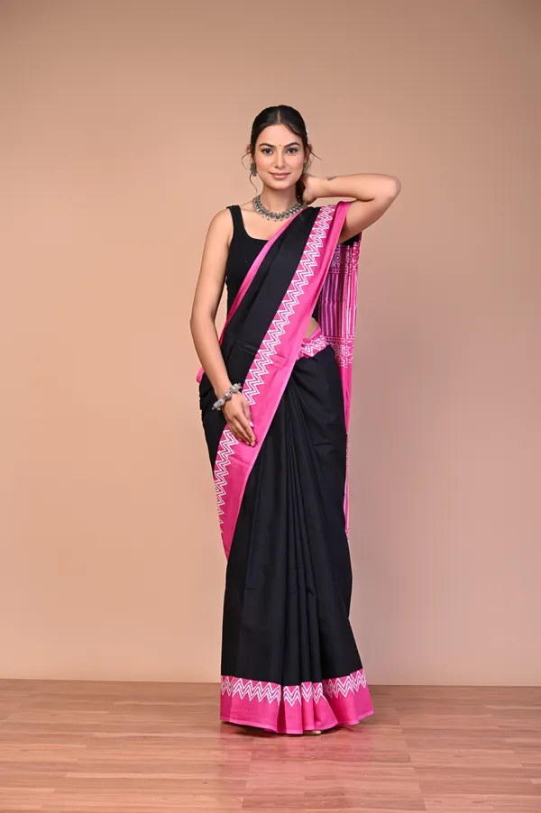 Black_And_Pink_Cotton_Mulmul_Traditional_Print_Saree_For_Women