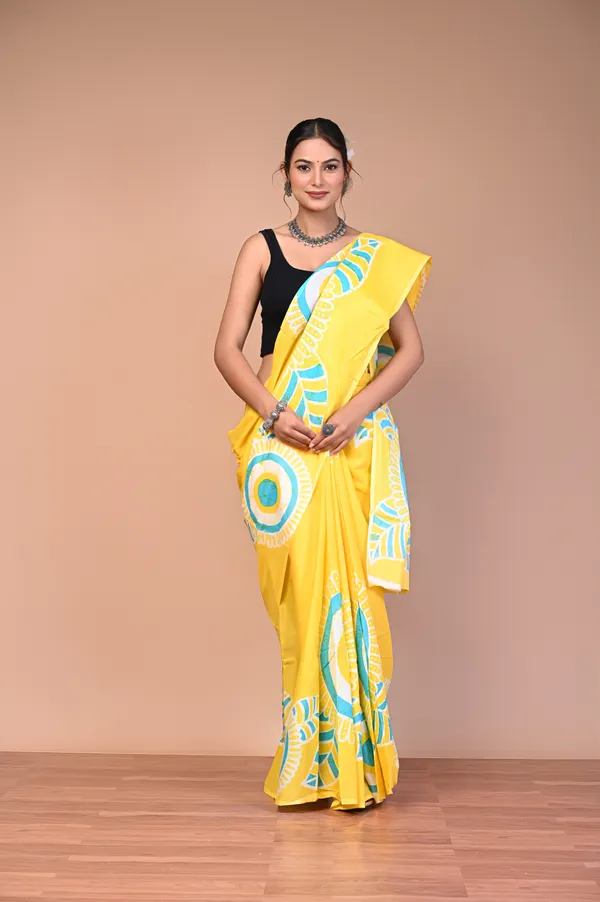 Yellow_Cotton_Mulmul_Geometric_Printed_Saree_For_Women