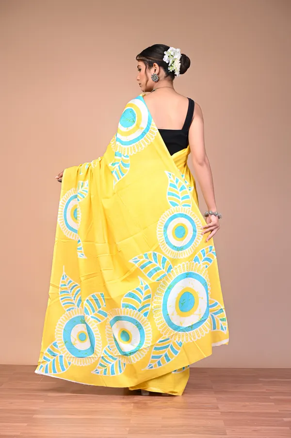 Yellow_Cotton_Mulmul_Geometric_Printed_Saree_For_Women
