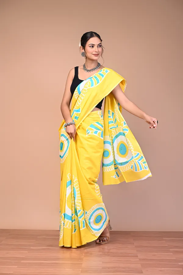 Yellow_Cotton_Mulmul_Geometric_Printed_Saree_For_Women