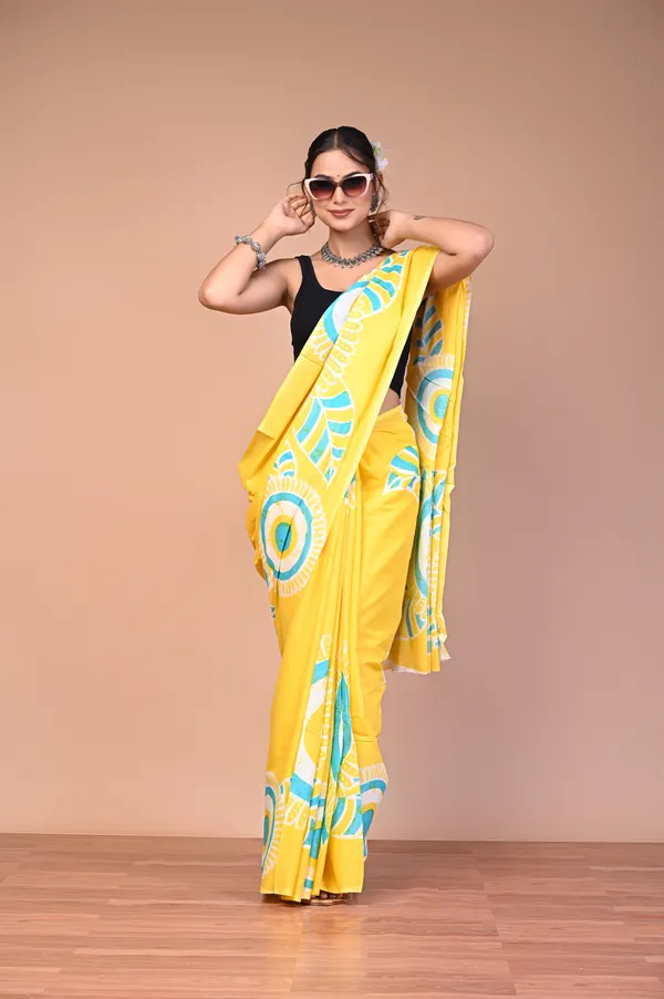 Yellow_Cotton_Mulmul_Geometric_Printed_Saree_For_Women