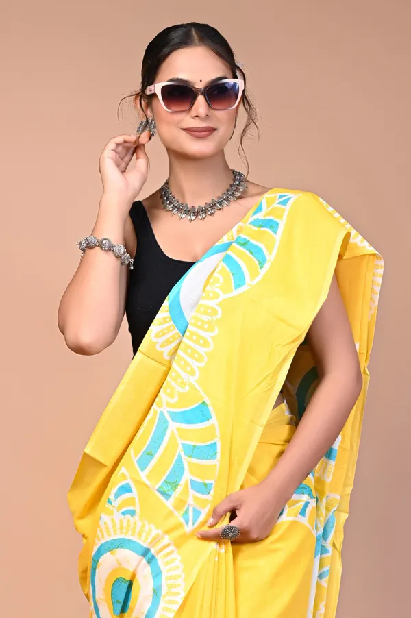 Yellow_Cotton_Mulmul_Geometric_Printed_Saree_For_Women