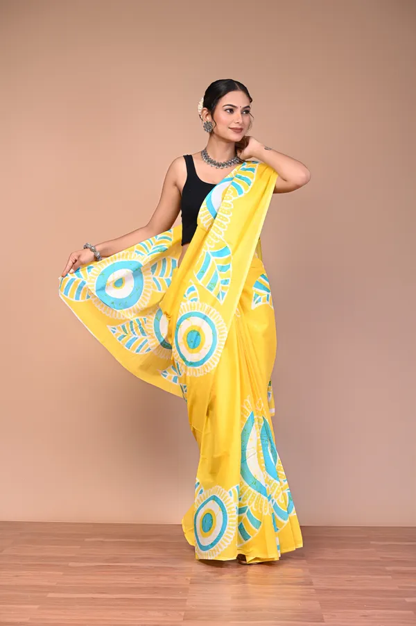 Yellow_Cotton_Mulmul_Geometric_Printed_Saree_For_Women