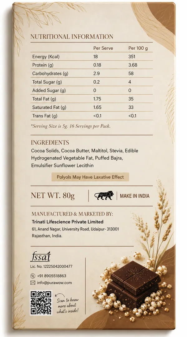 PuraWow_Millet_Crackle_Dark_Chocolate_Bar_|_Sugar_Free_|_Crunchy_Puffed_Millet_|_Guilt-Free_Chocolate_|_80g