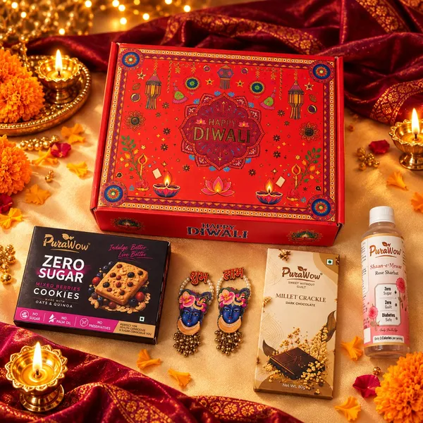 PuraWow_Happy_Diwali_Gift_Hamper_|_Zero_Sugar_Festive_Box_|_Millet_Chocolate_+_Rose_Sharbat_+_Cookies_|_Healthy_Diwali_Gift