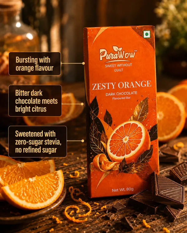 PuraWow_Zesty_Orange_Dark_Chocolate_Flavoured_Bar_|_Orange_Zest_&_Natural_Flavours_|_No_Added_Sugar_|_Diabetic_Friendly_|_80g