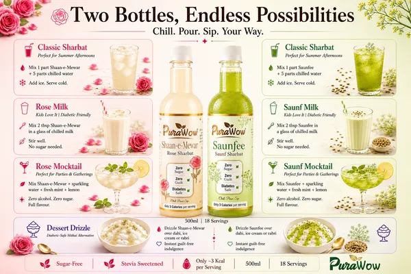 PuraWow_Sharbat_Combo_|_Shaan-e-Mewar_Rose_+_Saunfee_Saunf_|_Drink,_Mix_&_Drizzle_|_Zero_Sugar_|_Stevia_Sweetened_|_500ml_X_2