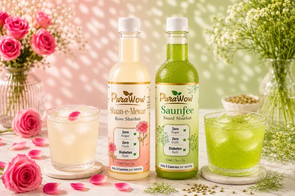 PuraWow_Sharbat_Combo_|_Shaan-e-Mewar_Rose_+_Saunfee_Saunf_|_Drink,_Mix_&_Drizzle_|_Zero_Sugar_|_Stevia_Sweetened_|_500ml_X_2