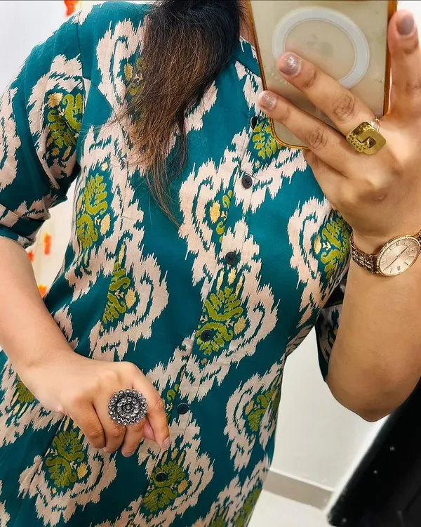 Teal_Green_Cotton_Printed_Straight_Kurta_Pant_Set_For_Women
