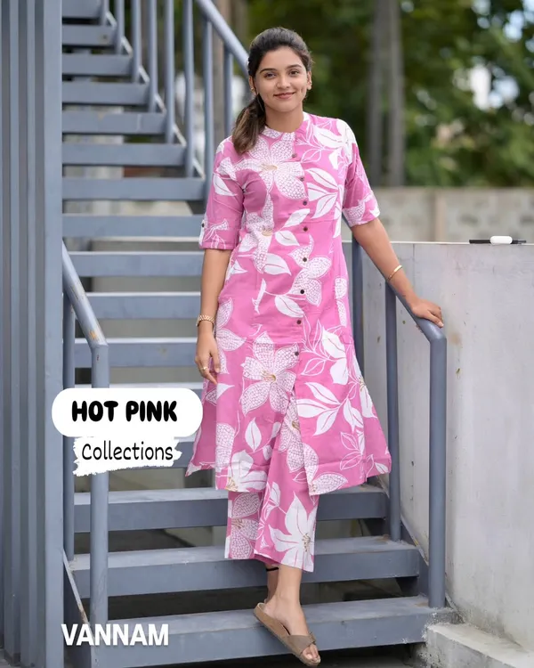 Pink_Cotton_Floral_Print_A-Line_Kurta_Set_For_Women