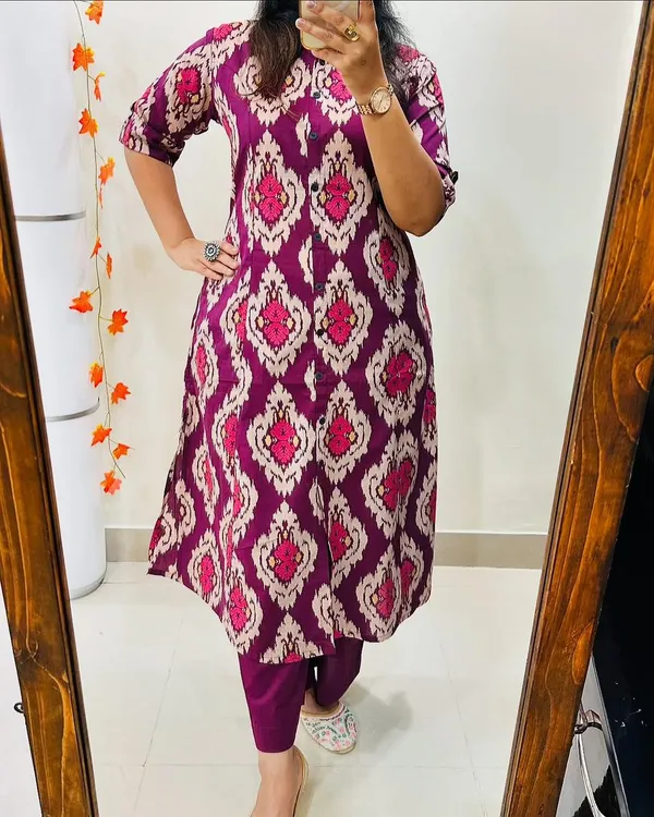 Purple_Cotton_Ikat_Print_A-Line_Kurta_Pant_Set_For_Women