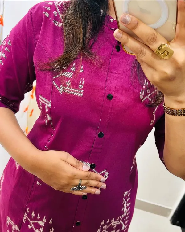 Purple_Cotton_Warli_Print_Kurti_Pant_Set_For_Women