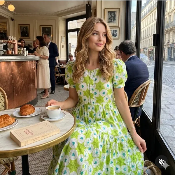 Green_Cotton_Short_Sleeve_Floral_Print_Midi_Dress_For_Women