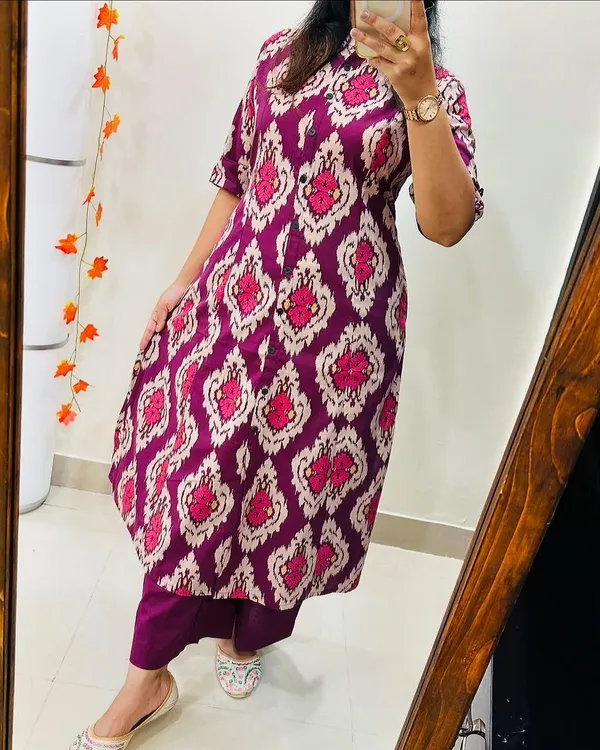 Purple_Cotton_Ikat_Print_A-Line_Kurta_Pant_Set_For_Women