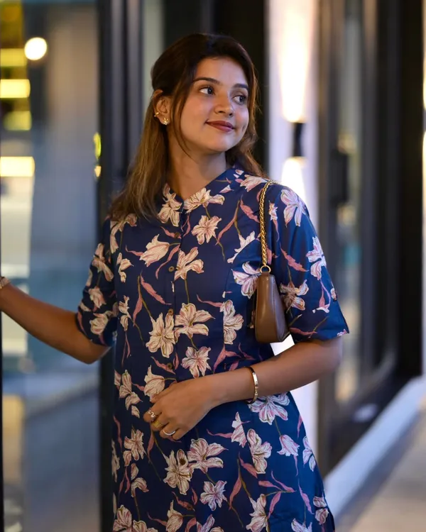 Navy_Blue_Cotton_Floral_Print_A-Line_Kurta_Set_For_Women